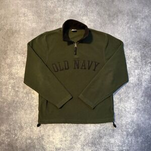 Y2K Old Navy Mens Small Olive Green Fleece Quarter Zip Pullover Sweatshirt